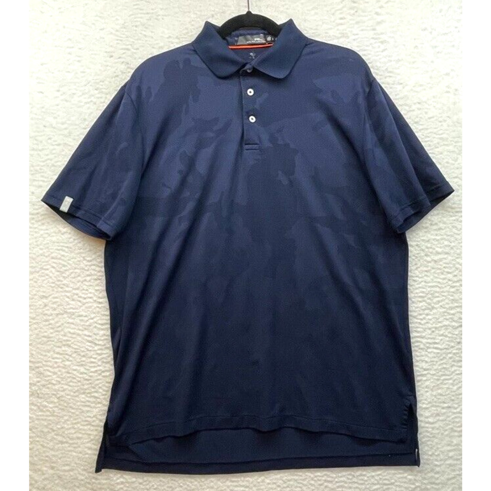 RLX Ralph Lauren Shirt Mens Large Blue Camo Golf Casual Preppy Rugby Performance